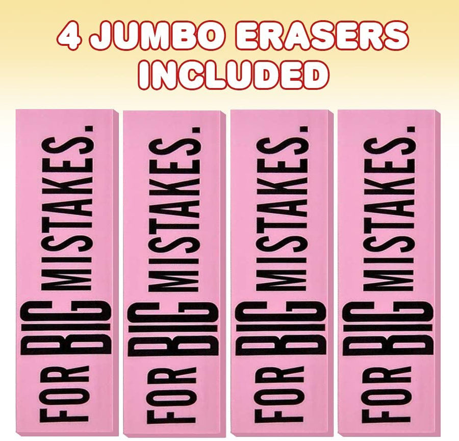 ArtCreativity Pink Mistake Erasers for Kids, Pack of 4, Really Big Erasers, 5.5 Inch Giant Pencil Rubber, Cool Back to School Stationery Supplies for Boys and Girls, Joke Gag Gifts for Adults