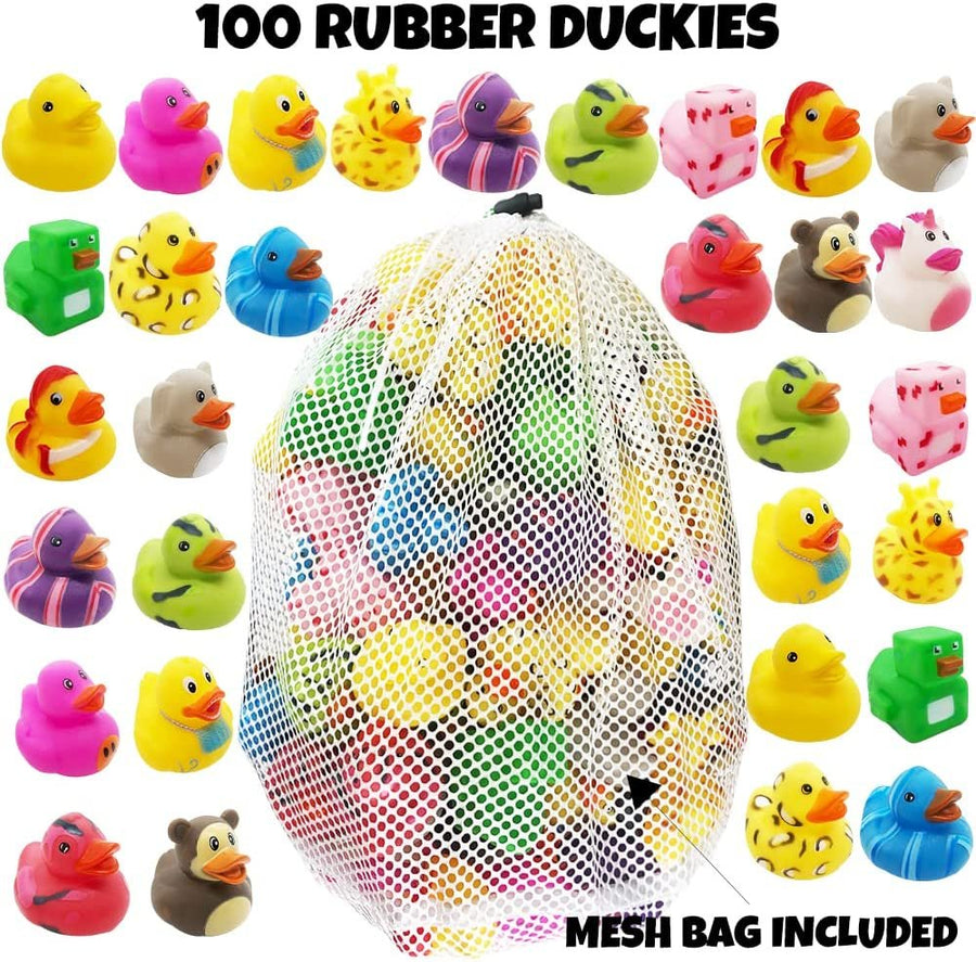 ArtCreativity Assorted Rubber Duckies for Kids (Pack of 100) Duck Bathtub Pool Toys with 17 Different Designs, Fun Carnival and Christmas Party Supplies, Birthday Party Favors for Boys and Girls