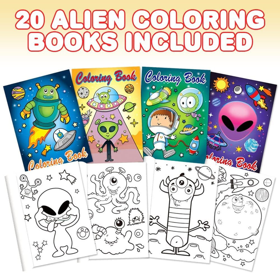 ArtCreativity Assorted Mini Alien Coloring Books for Kids, Pack of 20, Small Color Booklets in 4 Designs, Alien Party Favors for Kids, Outer Space Goodie Bag Fillers for Boys and Girls