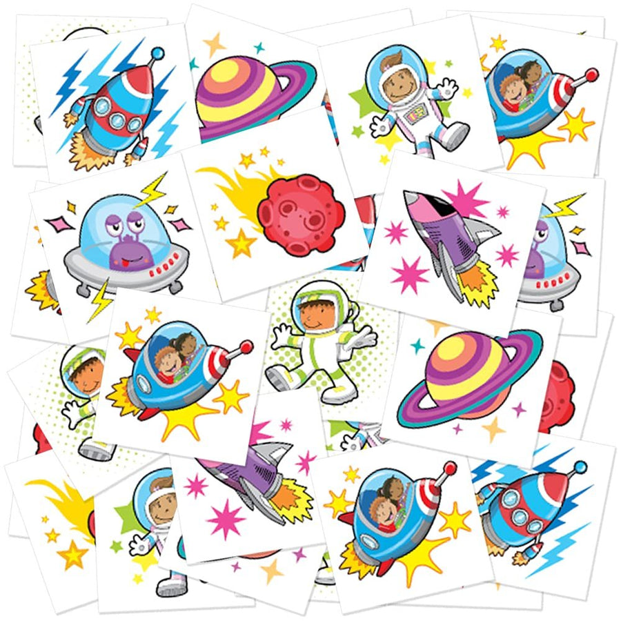 ArtCreativity Space Temporary Tattoos for Kids - Bulk Pack of 144 Tattoos in Assorted Designs, Non-Toxic 2 Inch Tats, Birthday Party Favors, Goodie Bag Fillers, Non-Candy Halloween Treats