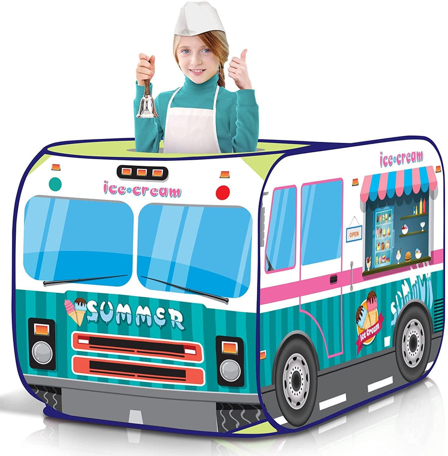 Ice Cream Truck Tent with Carry Bag, Pop Up Indoor - Outdoor Tent for Kids, Indoor Playhouse with 2 Openings, Flat-Folding Play Tent for Toddlers, Compact Storage 43.5 x 28 x 26.5 Inches