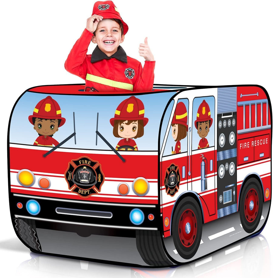 Fire Truck Tent with Carry Bag, Pop Up Indoor Tent for Kids, Fire Engine Indoor Playhouse with 2 Openings, Flat-Folding Kids Play Tent for Compact Storage, 43.5 x 28 x 26.5 Inches