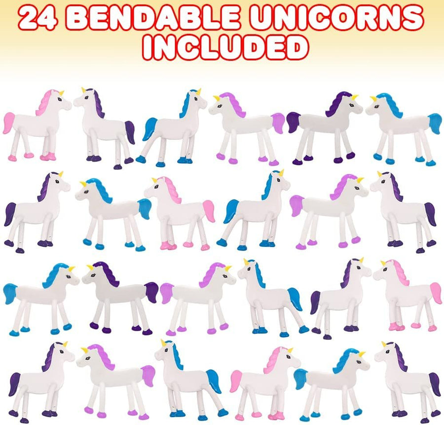 ArtCreativity Bendable Unicorns, Set of 24, Flexible Unicorn Figurines, Stress Relief Fidget Toys, Piñata Fillers, Birthday Party Favors, Goodie Bag Stuffers for Kids