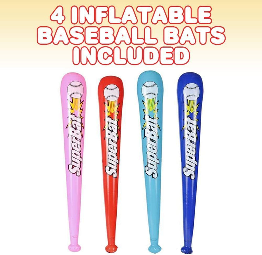 ArtCreativity Inflatable Baseball Bats for Kids, Set of 4, 40 Inch Durable Inflates in Assorted Colors, Cool Sports Birthday Party Favors, Decorations, and Supplies, Carnival Party Prizes