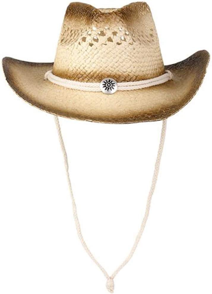 ArtCreativity Straw Cowboy Hat for Teens and Adults, 1PC, Cowboy Costume Hat with Chinstrap and Sunburst Pendant, Cow Boy Costume Prop for Kids, Dress Up Parties, and Country Concerts