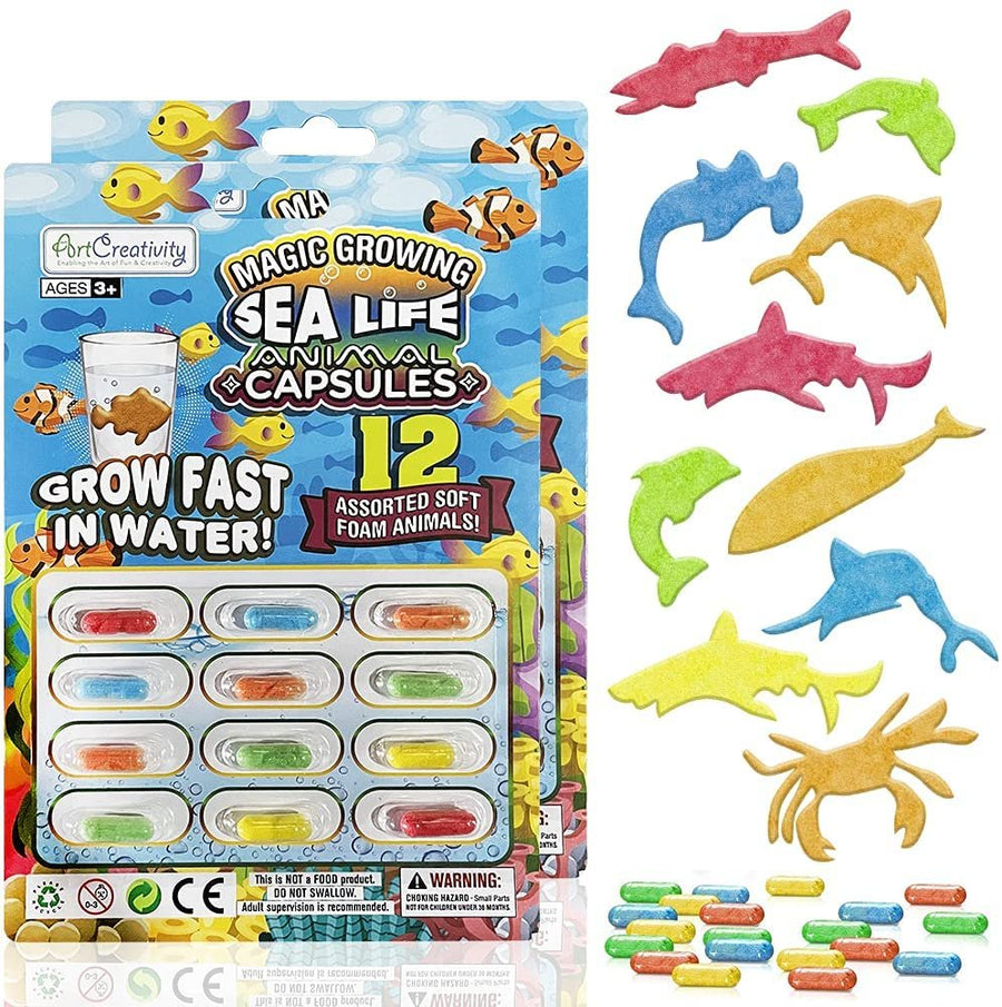 ArtCreativity Magic Growing Sea Life Animal Capsules, 2 Packs with 12 Expanding Animal Capsules Each, Grow in Water, Cute Color & Design Variety, Kids’ Birthday Party Favor, Contest Prize or Gift Idea
