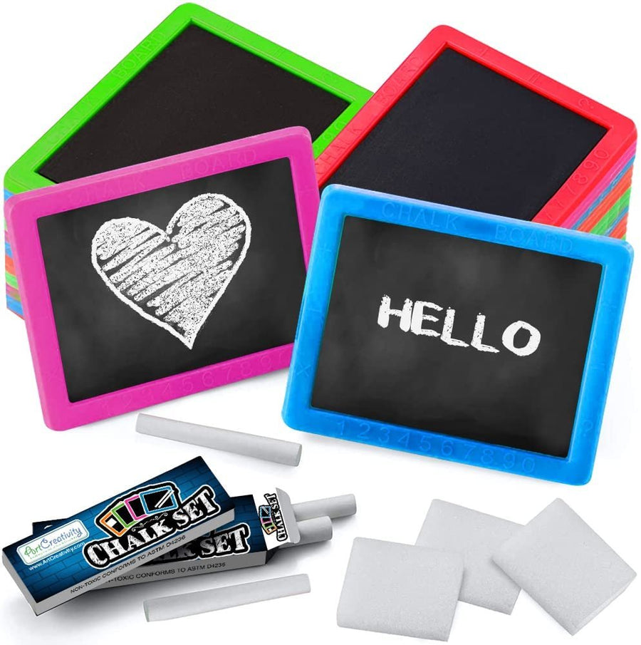 ArtCreativity Neon Chalkboard Sets for Kids, 24 Kits, 1 Mini Chalk Board, 2 Chalk Sticks, and 1 Eraser Per Kit, Art Birthday Party Favors for Boys and Girls, Unique Stationery Goodie Bag Fillers