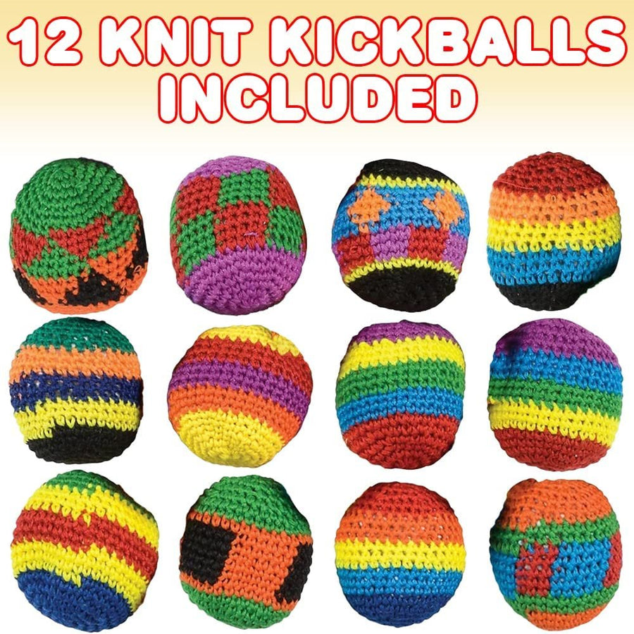 ArtCreativity Knit Kickballs for Kids, Set of 12, Cotton Kick Hacky Sacks in Assorted Colors and Patterns, Indoor and Outdoor Toys for Kids and Adults, Retro Office Toys, Goodie Bag Stuffers