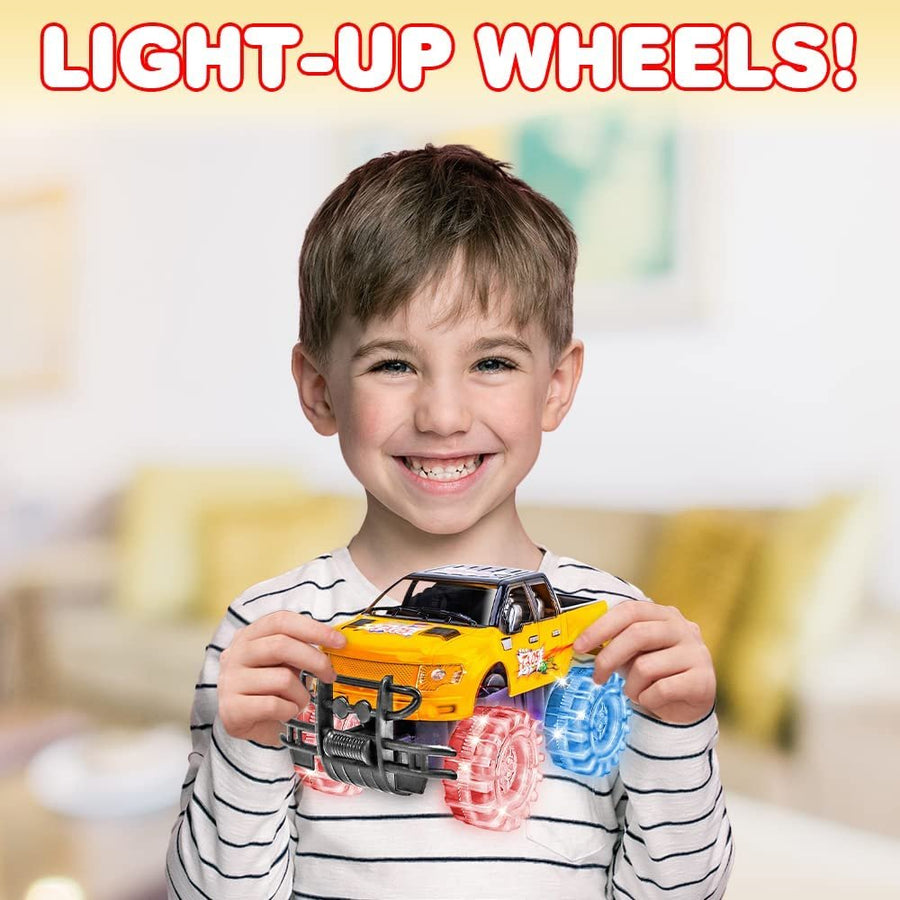 ArtCreativity Light Up Yellow & Black Monster Truck, 1 Piece, 8 Inch Monster Truck with Flashing LED Tires & Batteries, Push n Go Car Toys for Kids, Fun Gift for Boys & Girls Ages 3 & Up…