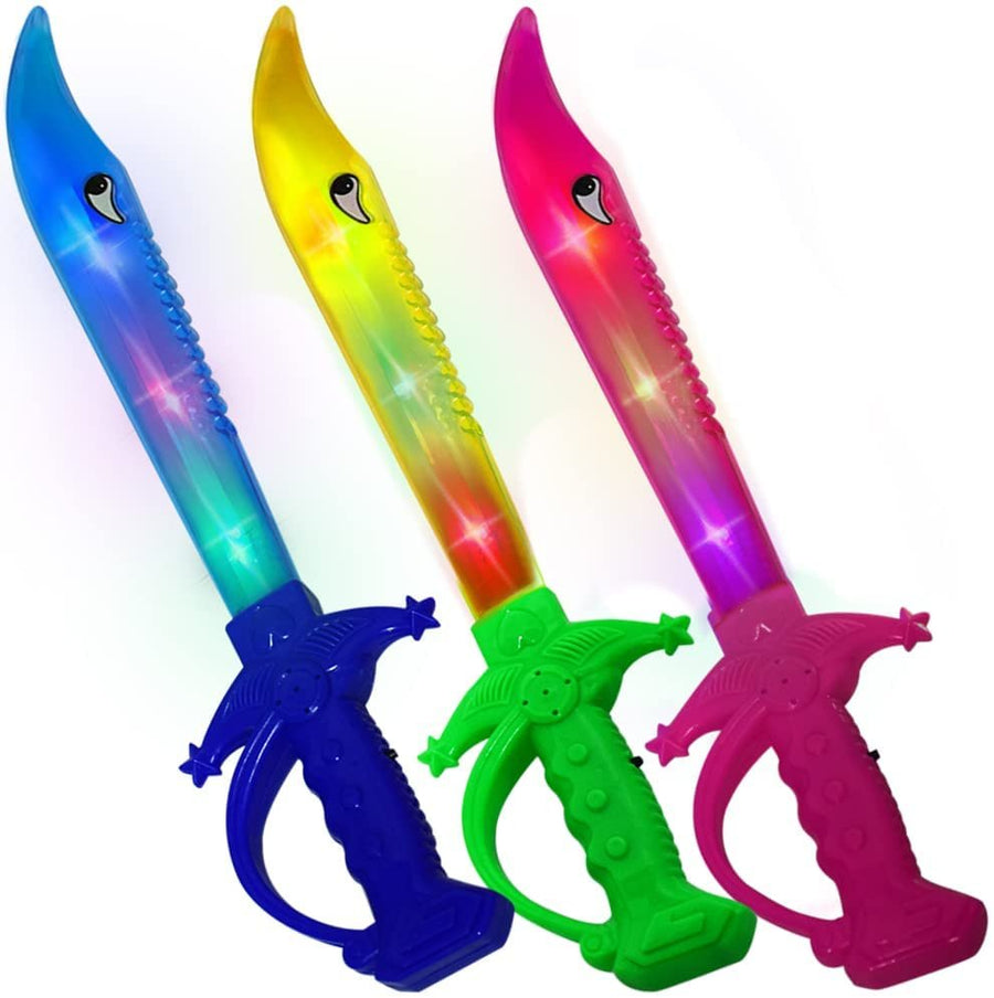 ArtCreativity Light Up Shark Swords for Kids, Halloween Costume Accessories, Halloween Light Up Toys for Kids, Set of 3, 15 Inch Toy Sword with Flashing LED Lights, Great Halloween Toy Sword for Kids