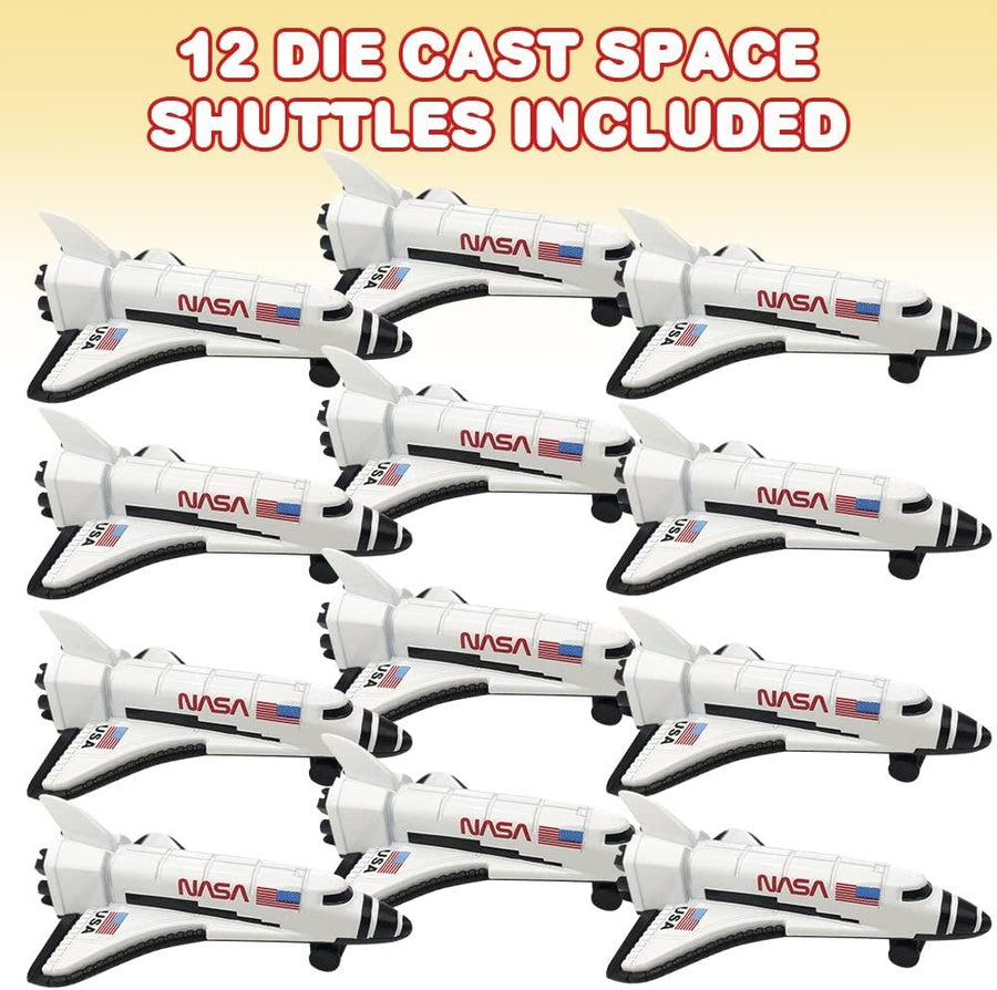 ArtCreativity Diecast Space Shuttles, Set of 12, Durable Diecast Metal NASA Space Ship Toys for Boys, Astronaut Cake Decorations, Astronaut Space Theme Party Favors, Goodie Bag Fillers
