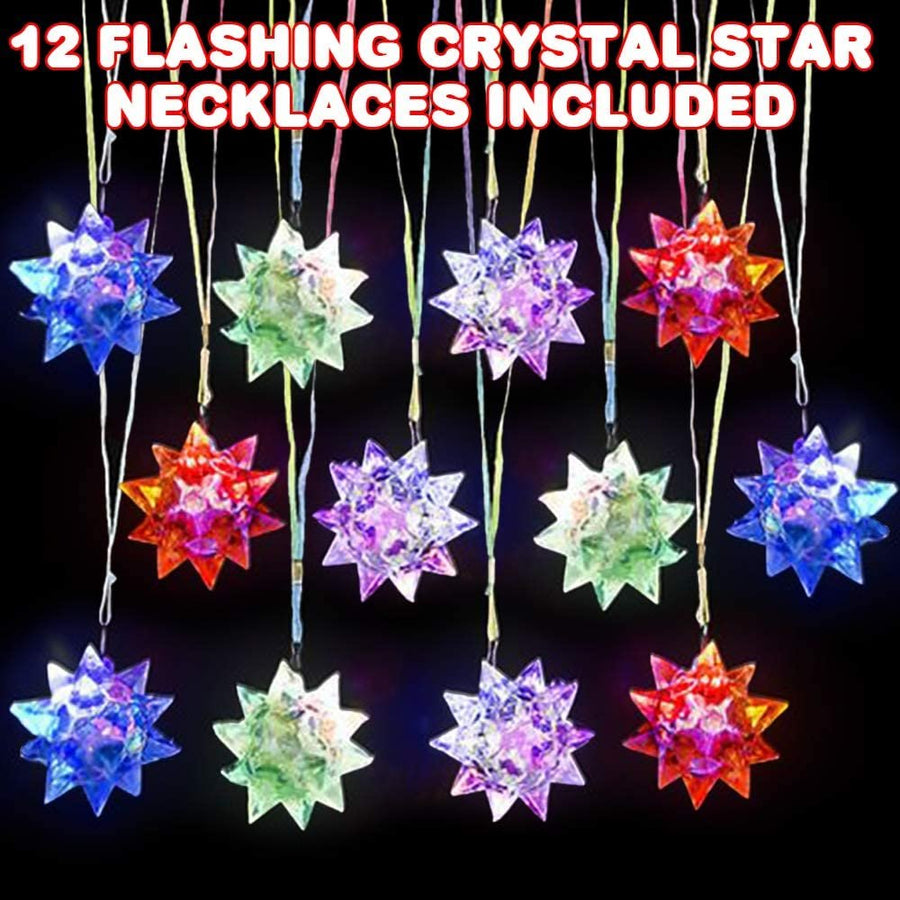 ArtCreativity Flashing Crystal Star Necklaces for Kids, Set of 12, Cute Toy Jewelry for Girls with Light-Up Pendant, Princess Party Favors for Children, Pretty Goodie Bag Fillers in Assorted Colors
