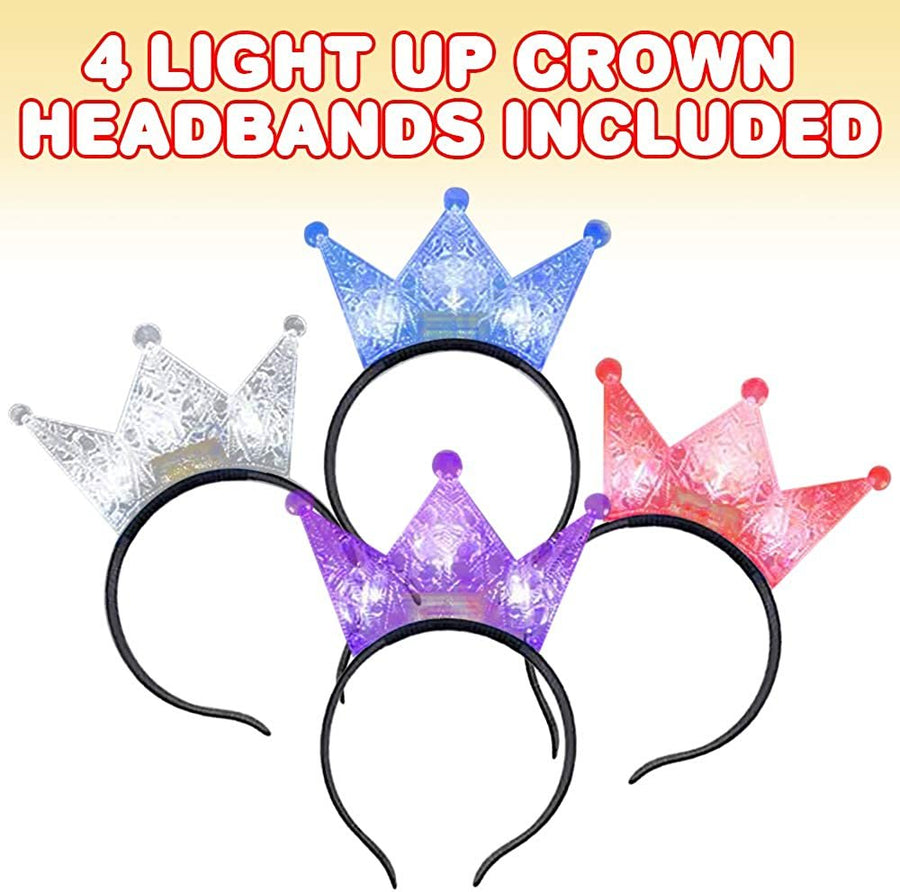 ArtCreativity Light Up Crowns for Kids, Set of 4, LED Headband Crowns for Girls and Boys, Princess Party Supplies, Princess Halloween Costume Accessories, Cute Light Up Birthday Party Favors…