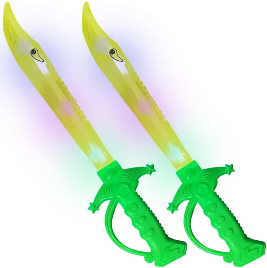 ArtCreativity Light Up Yellow Shark Swords for Kids, Set of 2, 15 Inch Toy Sword with Flashing LED Lights, Halloween Dress-Up Costume Accessories, Great Birthday Gift for Boys and Girls