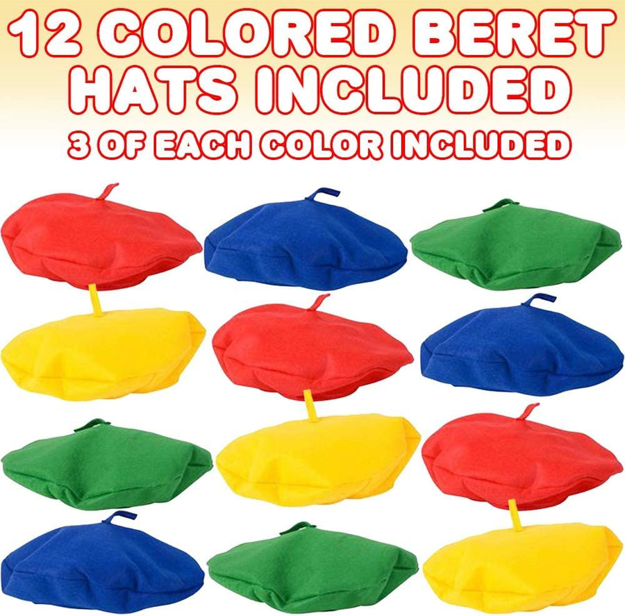 ArtCreativity Color Berets for Kids and Adults, Set of 12, French Hats with Velvety Textured Fabric, Painter Costume Prop for Halloween, Dress Up Parties, and Photo Booth, 4 Colors