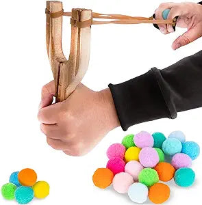 ArtCreativity Wooden Slingshot with 20 Cotton Balls - Wood Slingshot for Kids - Shoots Balls Up to 10 Feet - Soft Balls for Safe Play - Wooden Catapult Outdoor Toys for Kids - Strong Sling Shot Kit…