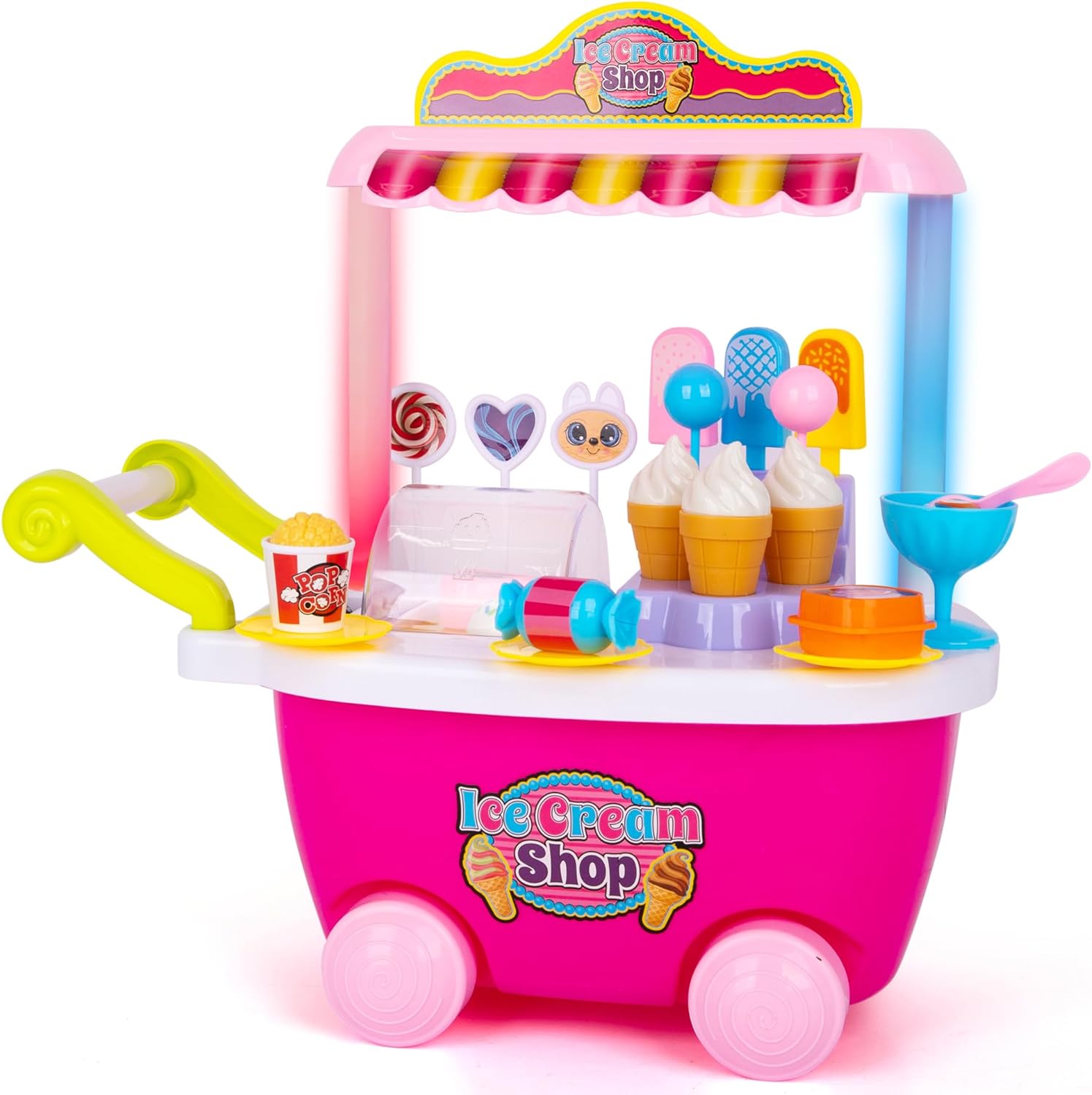 ArtCreativity Pretend Play Toy Ice Cream Cart for Kids - 28-Piece Ice Cream Play Set with Attachable Food Items, Lights, and Sounds - Play Ice Cream Cart Toy for Kids - Gift for Ages 3 Plus