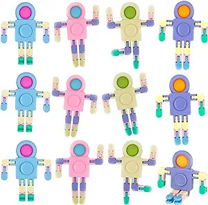 ArtCreativity 3 in 1 Robot Pop It Fidget Toys - Set of 12 Robot Fidget Toys - Bulk Fidget Toys for Sensory Play - Work as Pop It Toys, Fidget Spinners, and Tactile Toys - Robot Toys for Kids 4 5 6 7 8