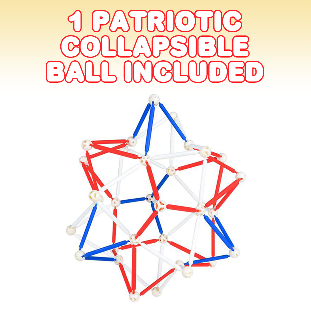 Patriotic Expandable Ball Toy, 1 Expanding Mini Sphere for Kids and Adults, Stress Relief Fidget Toy for ADHD, Anxiety, Red, White, and Blue Party Favors for 4th of July