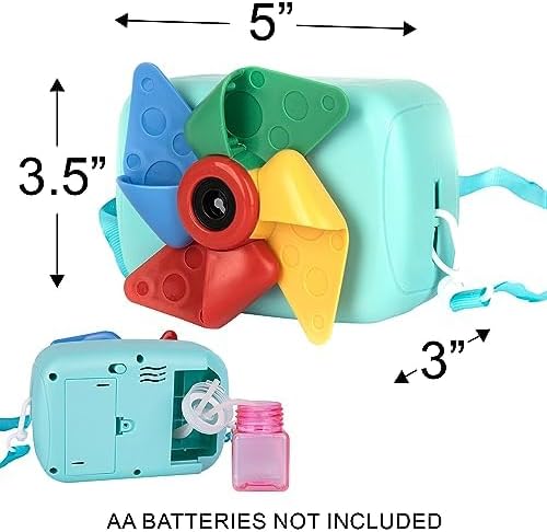 ArtCreativity Camera Bubble Machine for Kids - Camera Shaped Bubble Toy with Neck Strap and Solution - Small Bubble Machine for Kids with Sounds, Music, and Lights for Extra Fun