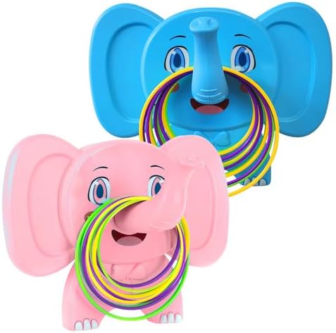 Gamie Elephant Ring Toss Game for Kids, Set of 2, Each Set Contains 1 Base and 12 Rings, Ring Toss Toys for Boys and Girls, Carnival Party Supplies, Hand Eye Coordination Toys for Kids and Teens…