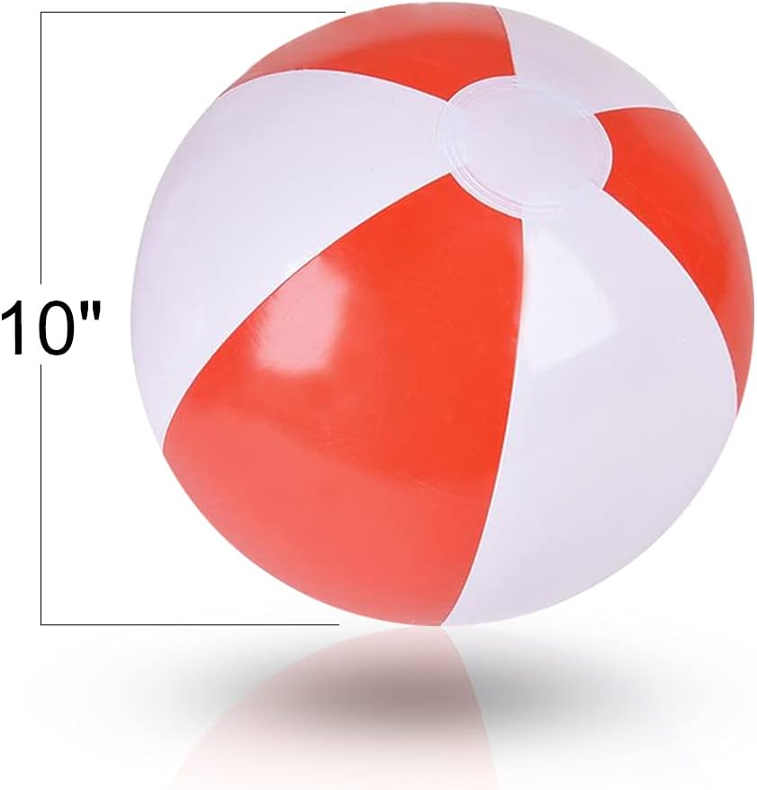 ArtCreativity 10 Inch Red & White Beach Balls for Kids, Pack of 12, Inflatable Summer Toys for Boys and Girls, Decorations for Hawaiian, Beach, and Pool Party, Beach Ball Party Favors