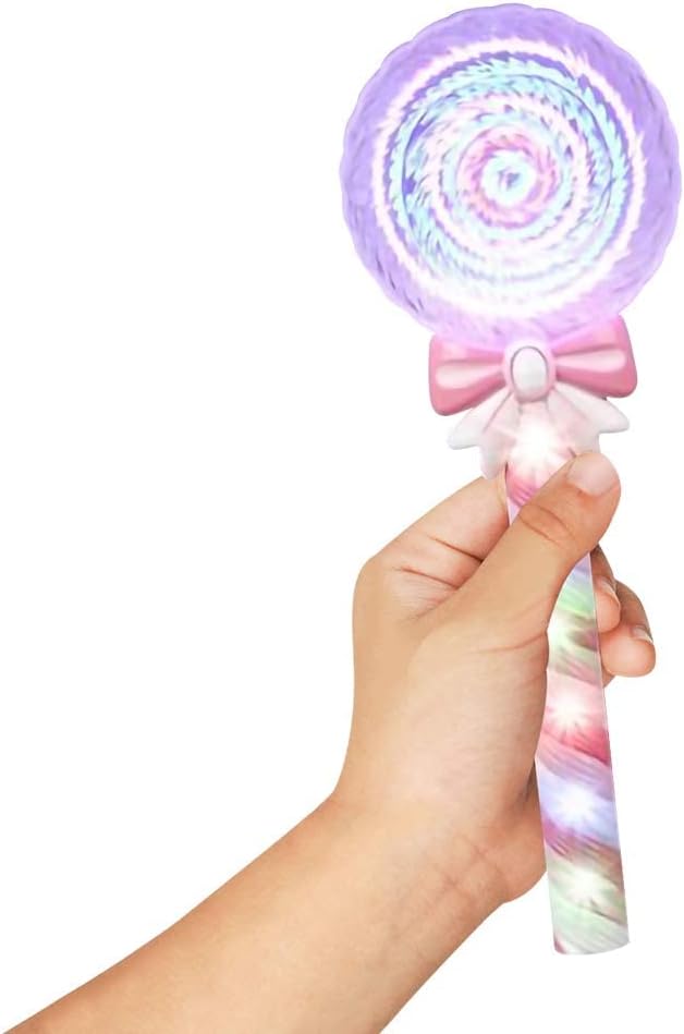 ArtCreativity Light Up Spinning Lollipop Wand, 12 Inch LED Princess Wand for Kids with Batteries Included, Great Gift Idea for Boys and Girls, Fun Pretend Play Prop, Carnival Prize