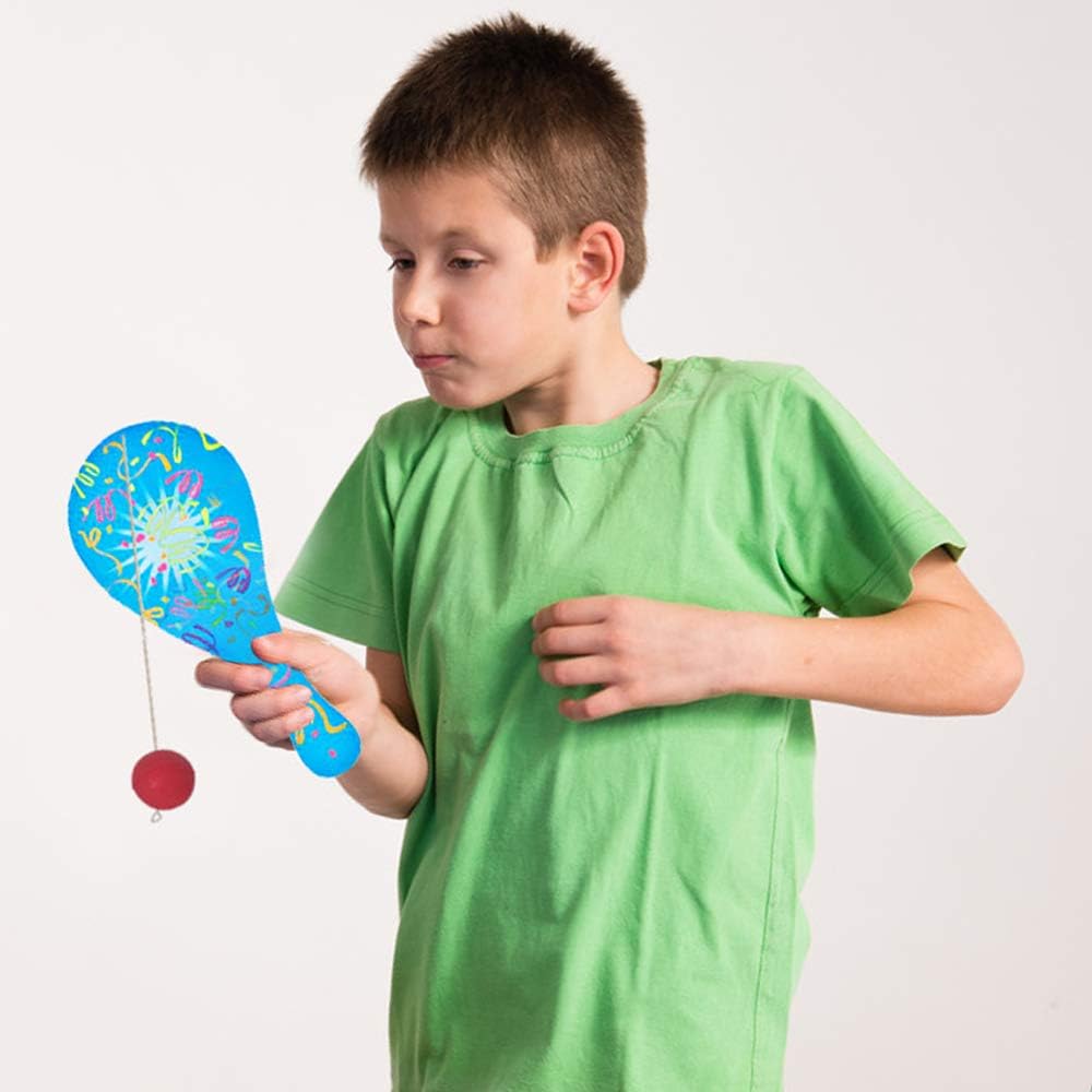 Neon Paddle Balls, Pack of 12, 9.25 Inch Plastic Paddleball with String, Assorted Bright Colors, Great Party Favors, Goodie Bag Fillers, Fun Activity Toys for Kids