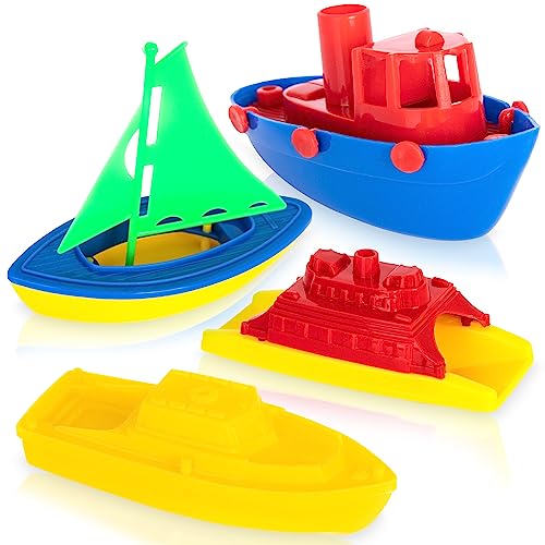 ArtCreativity Toy Boat Bath Toys for Kids & Toddlers, Set of 4, Kids Pool Toys for Outdoor Water Play, Floating Pool Boat Toys for Bathtub, Summer Beach Toys, Cute Party Favors for Boys and Girls