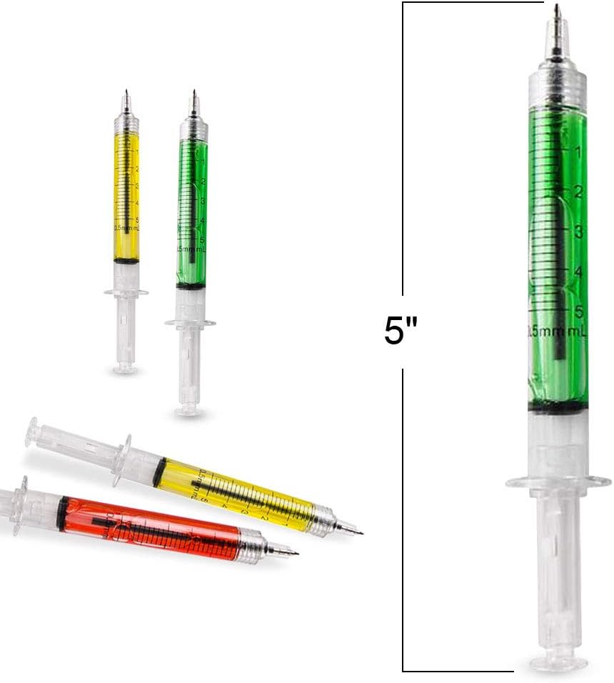 Syringe Pens for Kids- Bulk Pack of 60 - Retractable Fun Assorted Color Pens for Nurse Party Favors, Goodie Bag Fillers, Cool Nursing Student School Supplies - for Boys & Girls