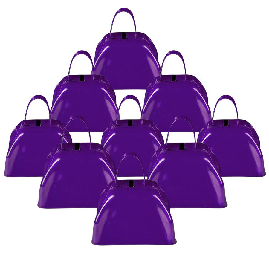 ArtCreativity 3 Inch Purple Metal Cowbell Noisemakers - Pack of 12 - Loud Metal Cowbell Noise Makers with Handles, Great for Football Games, Sporting Events, New Year’s Eve, for Kids and Adults