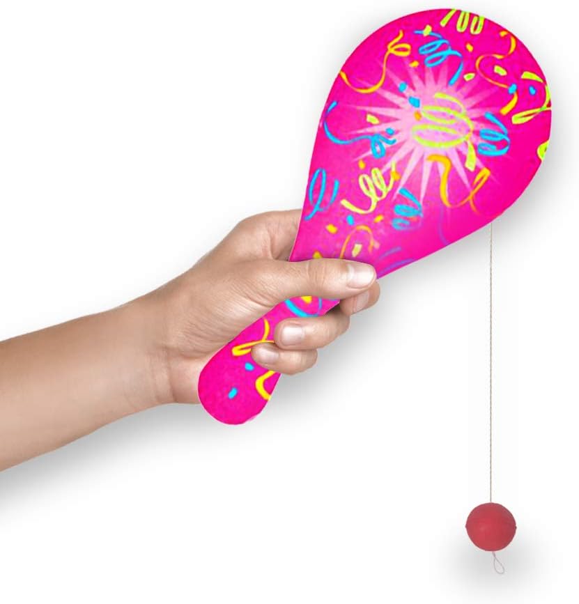 Neon Paddle Balls, Pack of 12, 9.25 Inch Plastic Paddleball with String, Assorted Bright Colors, Great Party Favors, Goodie Bag Fillers, Fun Activity Toys for Kids