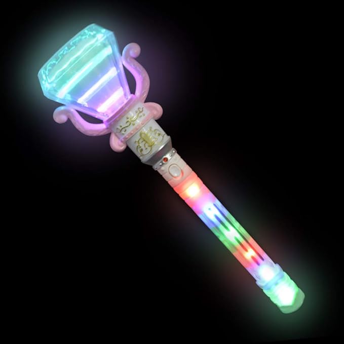 Multi-Color Spinning Diamond Wand with LED Handle, 13.5 Inch Light Up Princess Wand for Kids, Fun Pretend Play Prop, Kid Party Favor, Birthday Gift Toys for Boys & Girls - Color May Vary