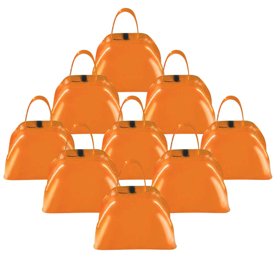 ArtCreativity 3 Inch Orange Metal Cowbell Noisemakers - Pack of 12 - Loud Metal Cowbell Noise Makers with Handles, Great for Football Games, Sporting Events, New Year’s Eve, for Kids and Adults