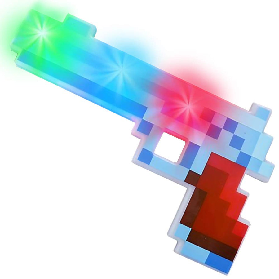 ArtCreativity 10 Inch Light Up Pixel Pistol Toy with Flashing LEDs - Cool Retro Pixelated Plastic Pistol - Video Game Party Supplies - Kids Halloween Gun Prop - Batteries Included