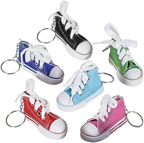 ArtCreativity Mini Canvas Sneaker Keychains for Kids and Adults- Set of 12- 3 Inch Tennis Shoe Key Chains- Cool Birthday Party Favors, Goody Bag Fillers, Prize for Boys and Girls, Fundraising Item