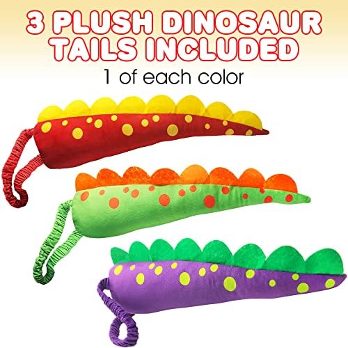 ArtCreativity Plush Dinosaur Tails for Kids, Set of 3, Dragon & Dinosaur Costume Accessories for Halloween and Dress-Up, Dinosaur Birthday Party Favors Supplies, Assorted Colors, 17.25 Inch Long