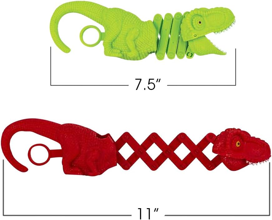 Dinosaur Creature Reacher, Set of 4, Dino Grabber Toy for Kids, Durable Plastic Animal Grabbers, Dinosaur Birthday Party Favors, Treasure Box Prizes, Novelty Gag Gift, Red & Green