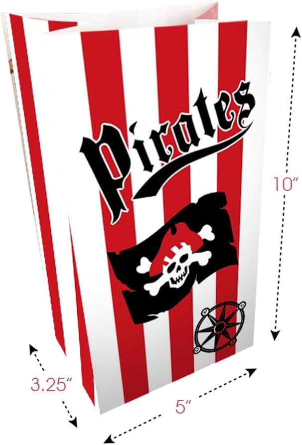ArtCreativity Pirate Party Favor Bags, Pack of 12, Pirate Themed Goodie Gift Paper Bags, Durable Treat Bags, Pirate Party Supplies and Favors for Birthday, Baby Shower, Holiday Goodies