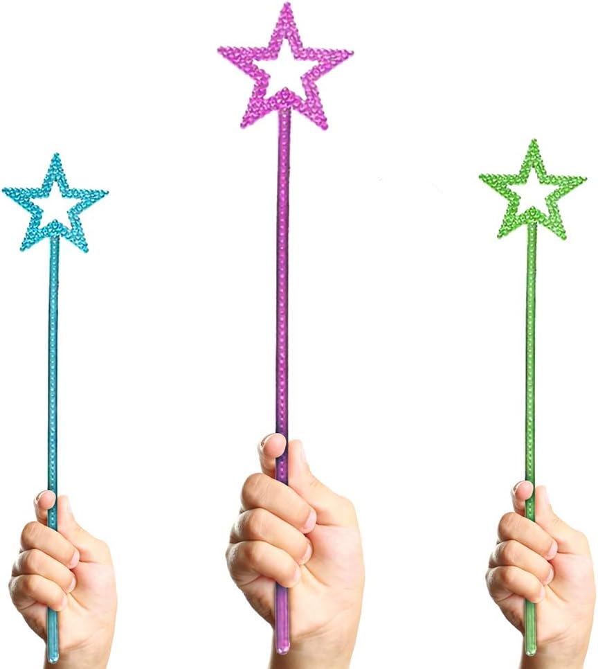 ArtCreativity Metallic Star Princess Wands for Kids - Pack of 12 - Magic Fairy Wands in 3 Vibrant Colors, Princess Party Birthday Favors, Costume Accessories for Boys and Girls, 14 Inch