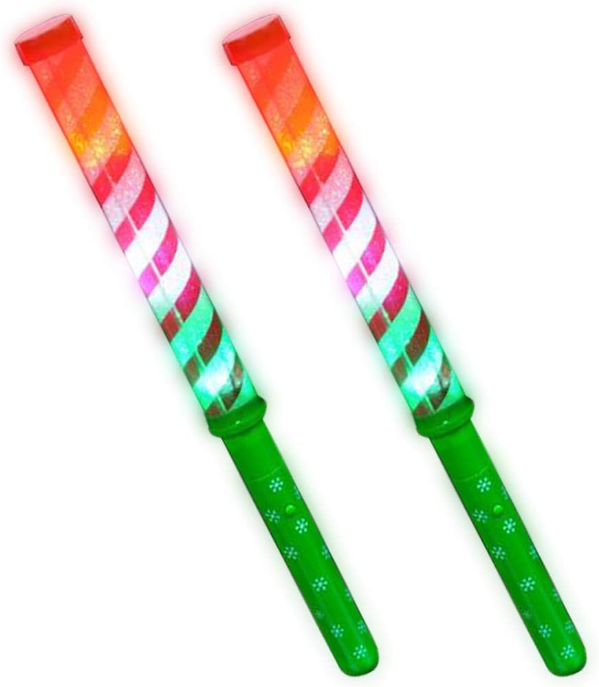 Light Up Candy Cane Wands – Set of 2 LED Christmas Light Up Wands for Kids, Fun Candy Cane Glow Sticks with Batteries, Festive or Stocking Stuffer for Boys and Girls