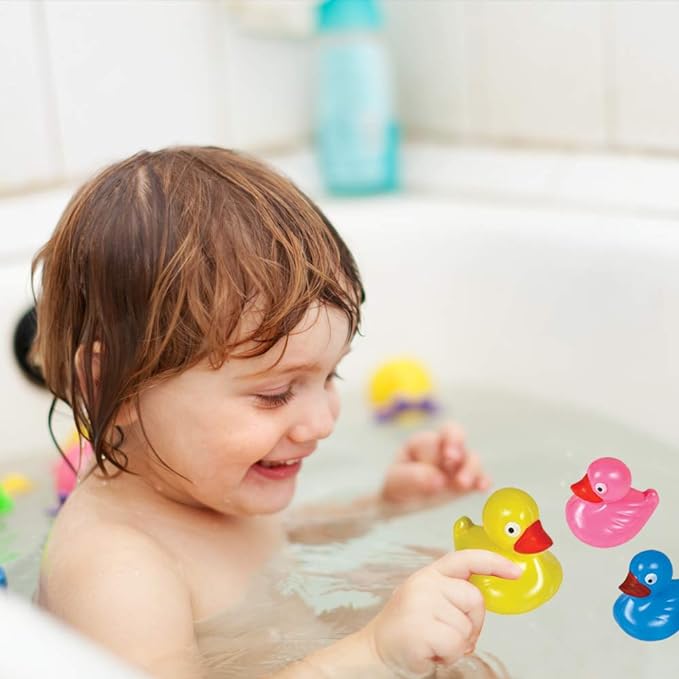 Floating Plastic Duck Toys - Pack of 12 - Durable Duckie Bath Tub Water Toys for Kids