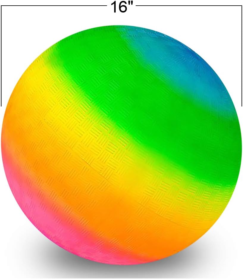 ArtCreativity Rainbow Playground Ball for Kids with Hand Pump, Bouncy 16 Inch Rubber Kick Ball for Backyard, Park & Beach Outdoor Fun, Beautiful Rainbow Colors, Durable Outside Toys for Boys & Girls