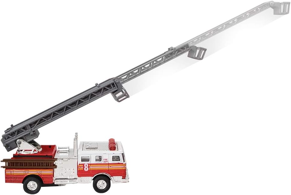 ArtCreativity 5.5 Inch Fire Trucks - Set of 2 - Pull Back Firetruck Toy Cars for Boys and Girls - Includes Metal Ladder Truck and Fire Engine - Best Birthday Gift for Kids, Toddlers