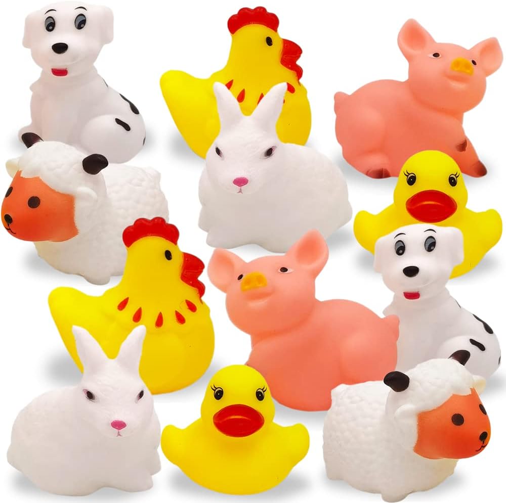 ArtCreativity Vinyl Farm Animals, Pack of 12 Assorted Squeezable Toys, Farm Birthday Party Favors for Kids, Fun Bath Tub and Pool Toys for Children, Educational Learning Aids for Boys and Girls
