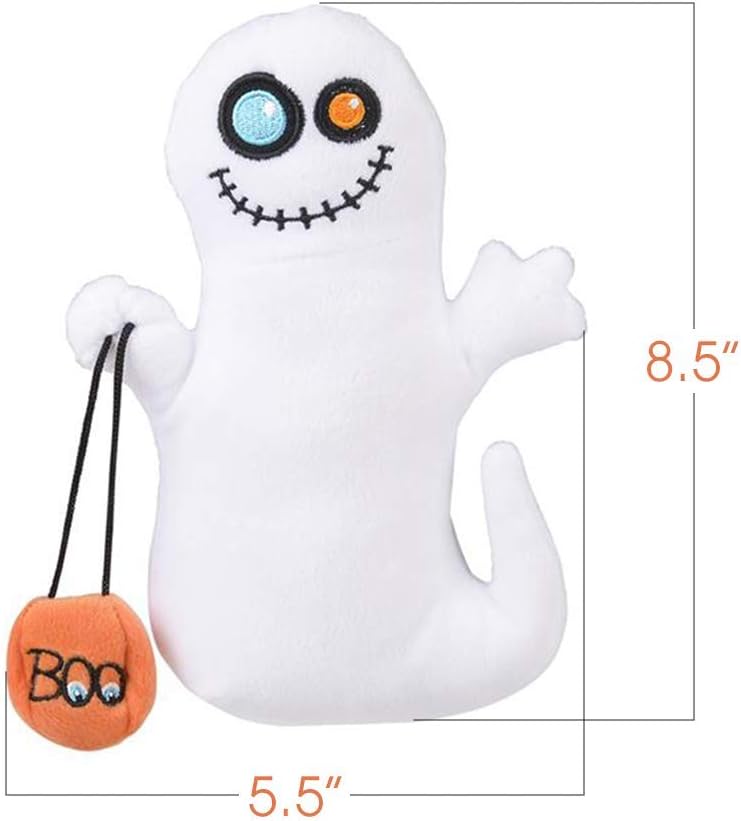 Ghost Plush Halloween Toys, Set of 2, Soft Stuffed Toys with Colorful Eyes & Basket