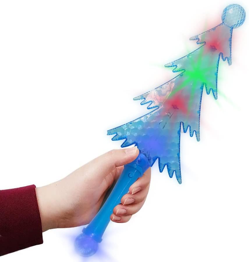 ArtCreativity Light Up Christmas Tree Wands, Set of 2, 14.5 Inch Flashing LED Wands for Kids with Batteries Included, Christmas Toys for Kids, Thrilling Light Show, Stocking Stuffer for Boys and Girls