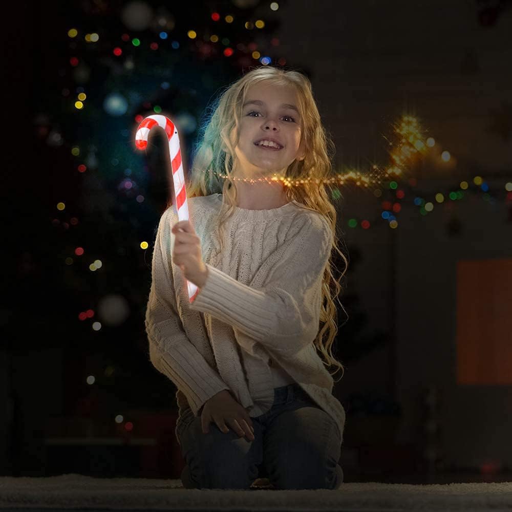 Light Up Candy Cane Wand, 16 Inch Flashing LED Wand for Kids with Batteries Included