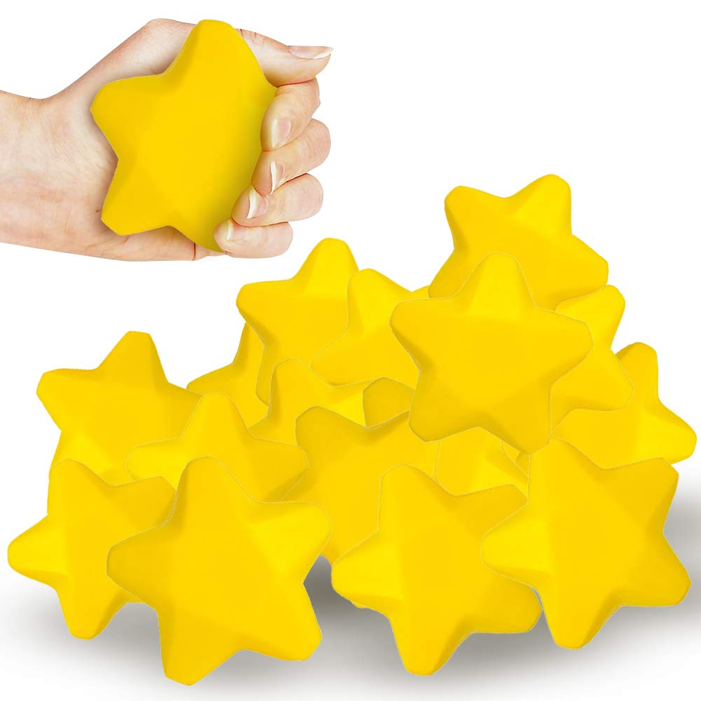 ArtCreativity Stress Stars for Kids and Adults - Pack of 12 - 3 Inch Spongy Squeeze Toys for Anxiety Relief - Fun Birthday Party Favors and Goodie Bag Fillers for Boys and Girls