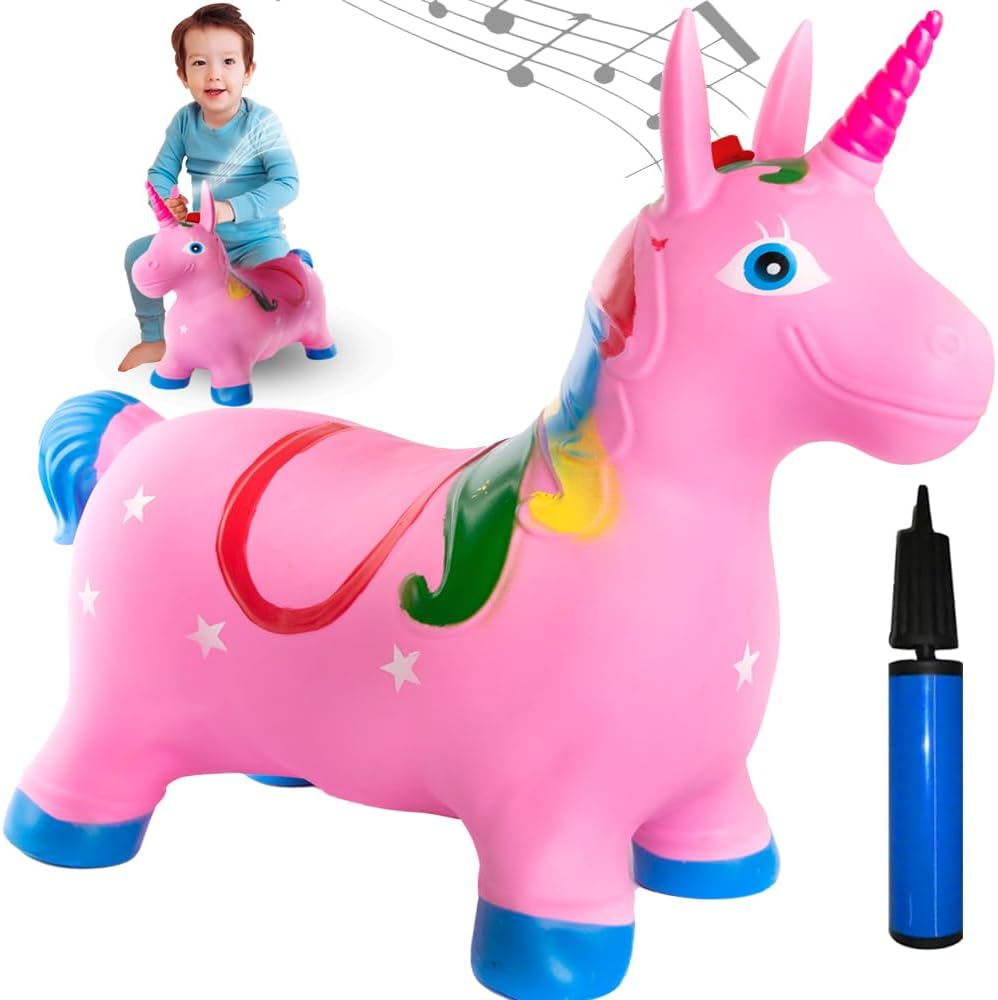 ArtCreativity Bouncy Pony Hopper with Music, Ride on Rubber Horse for Active Indoor and Outdoor Play, Inflatable Horse Toy for Kids (Pump Included)